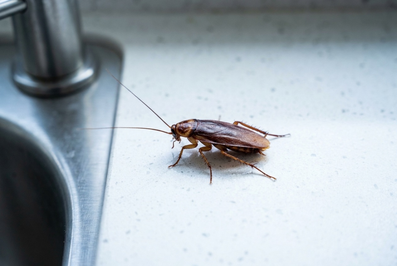 Cockroach on a kitchen countertop
